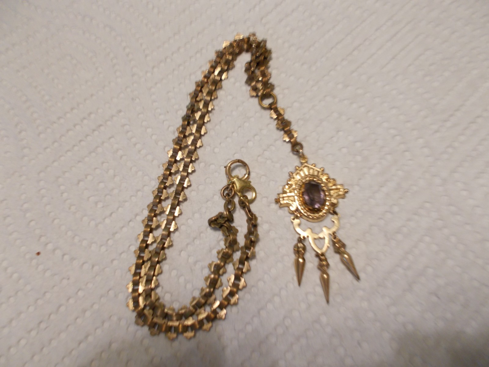 Necklace with Gold Chain with Amethyst and Dangles