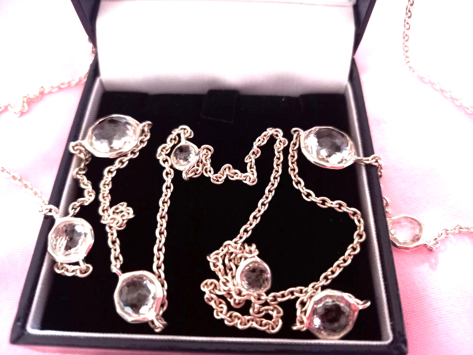 IPPOLITA NECKLACE ROCK CANDY STERLING SILVER CLEAR QUARTZ 10 STATION 96.52CM