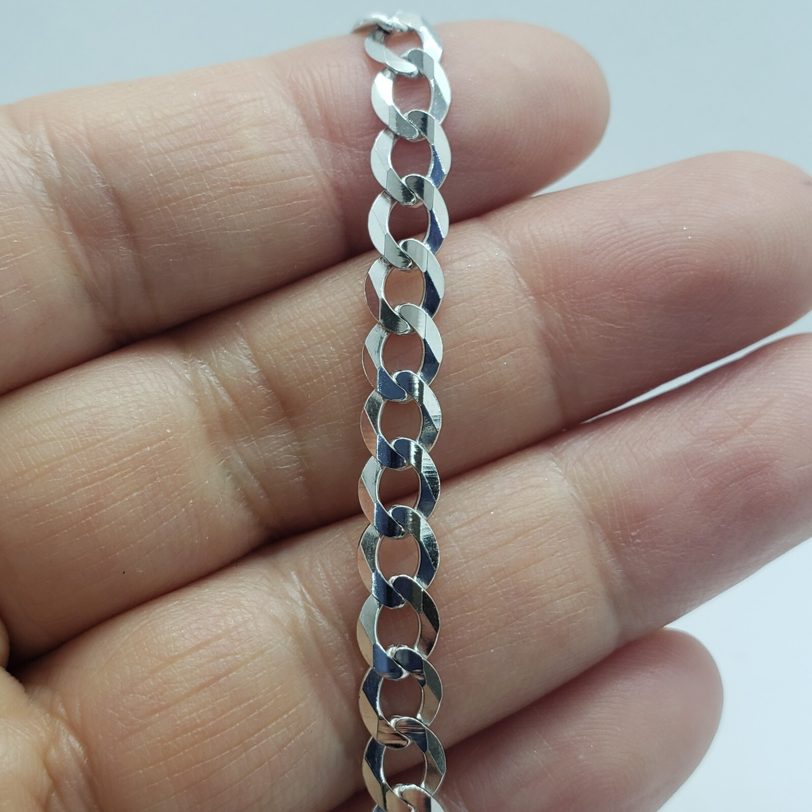 14K White Gold Solid Cuban Curb Link Chain Necklace Bracelet 5mm~6mm 7″~30″
