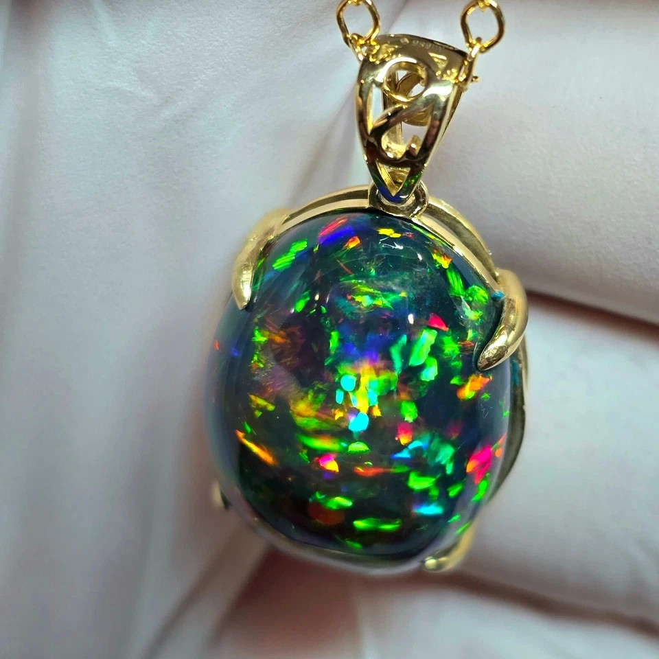 Natural Black Opal Pendant, Oval Black Opal Pendant, 925 Sterling Silver Pendant