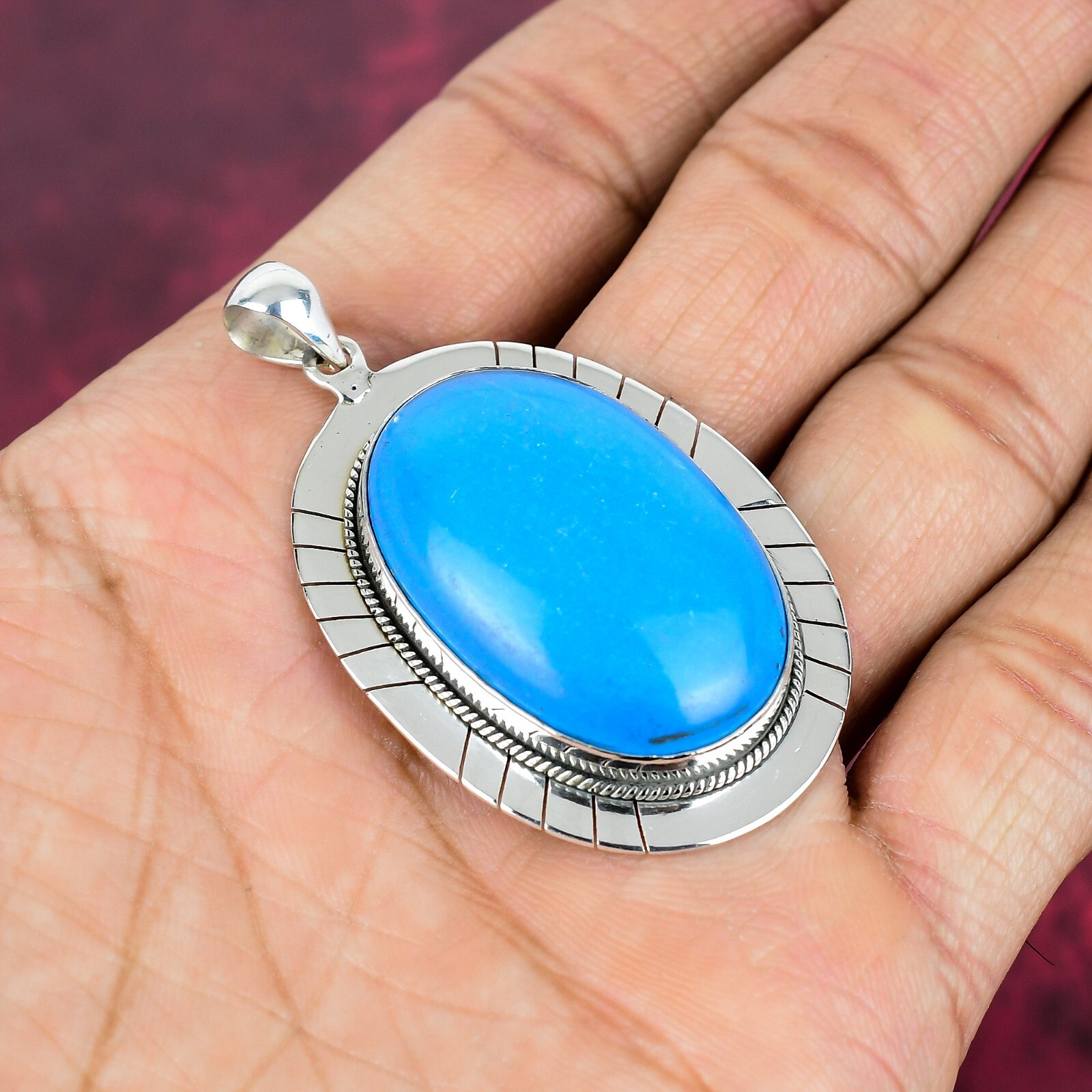 Sleeping Beauty Turquoise Gemstone Handmade 925 Sterling Silver Pendant Jewelry