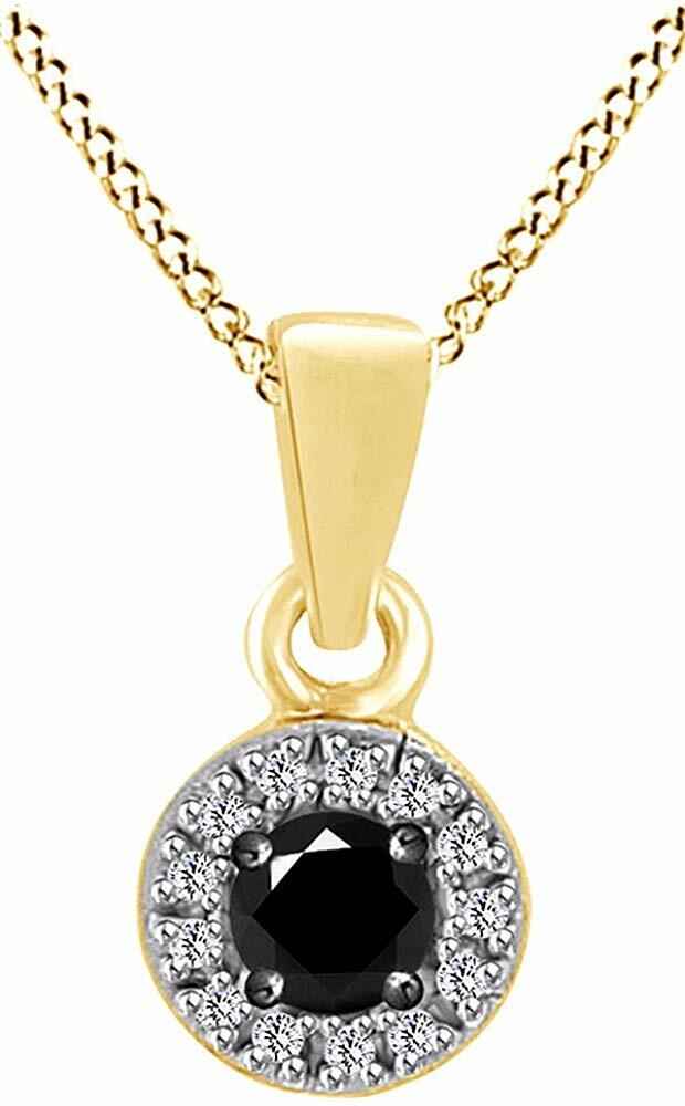 Black & White Natural Diamond Halo Pendant Necklace inSterling