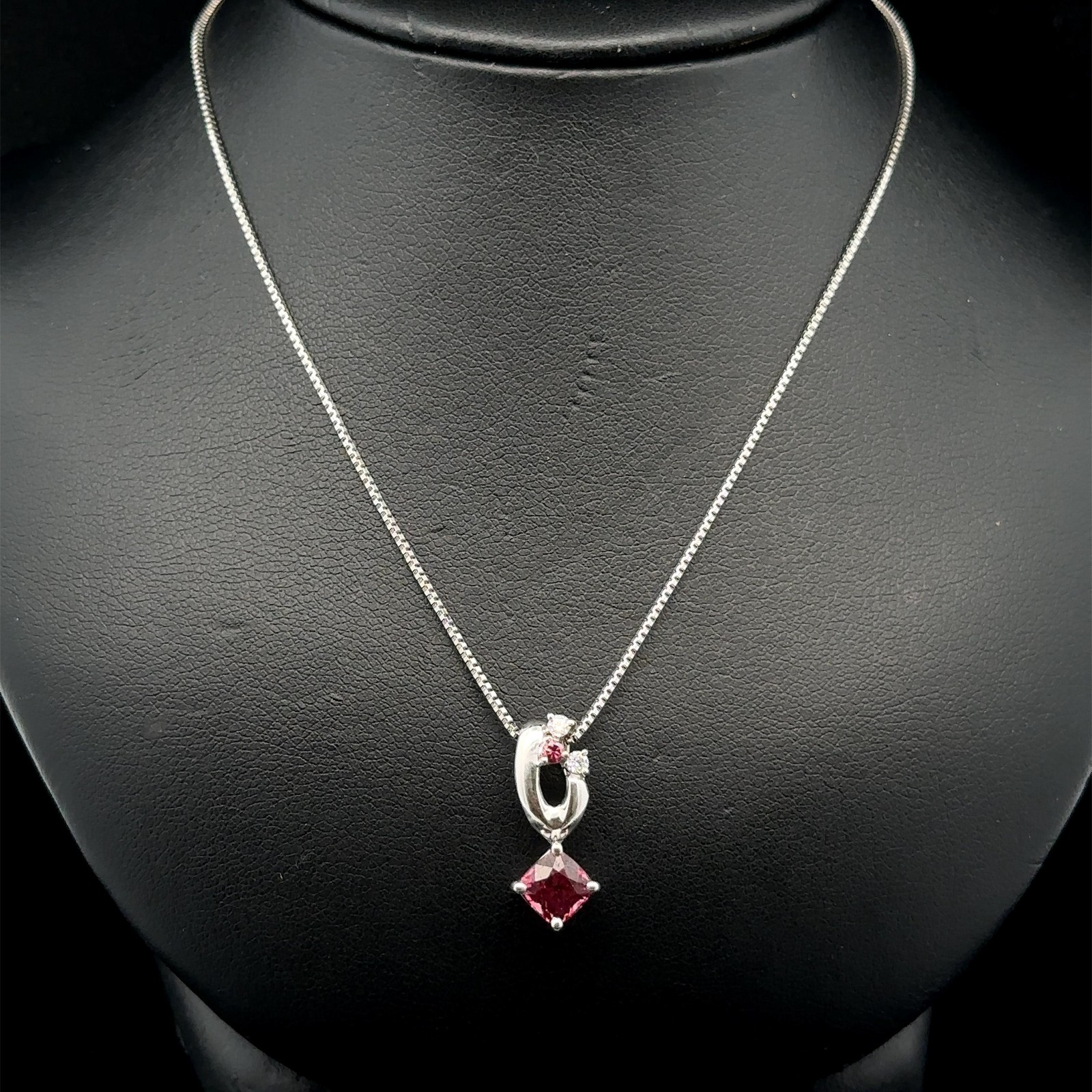 18k Gold & Platinum Pink Spinel Diamond Drop Pendant Adjustable Chain Necklace