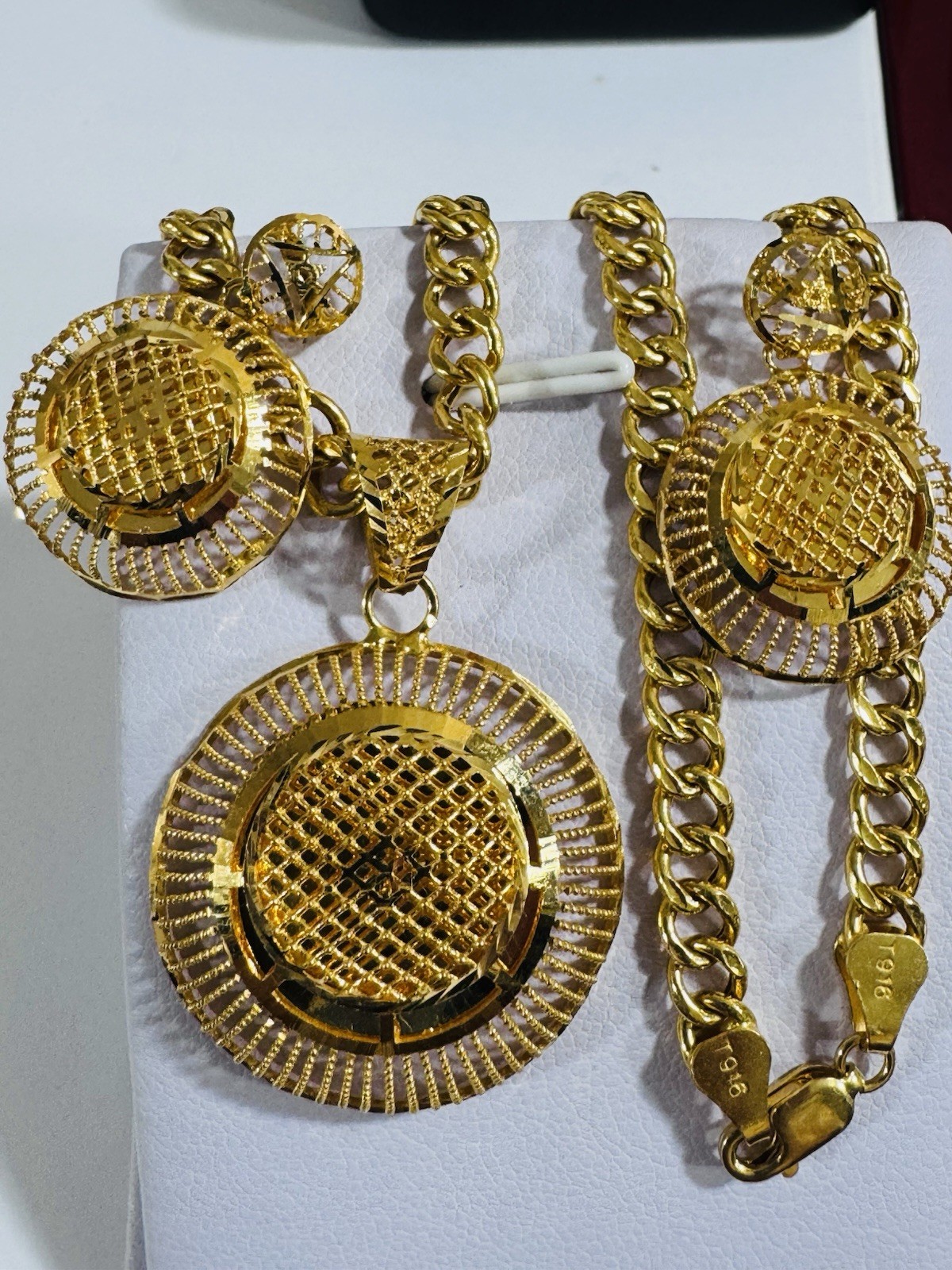 22K 916 Real Gold 18”/18.5” long Round Earring Set Necklace 21.24g 5.5mm WOMENS