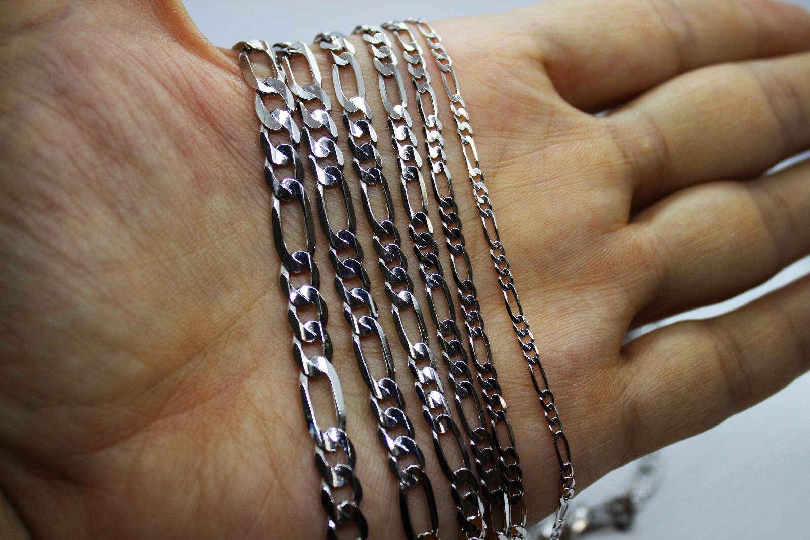 10k Solid White Gold Figaro Chain Necklace Bracelet 2.2mm – 6.2mm 7″ – 30″