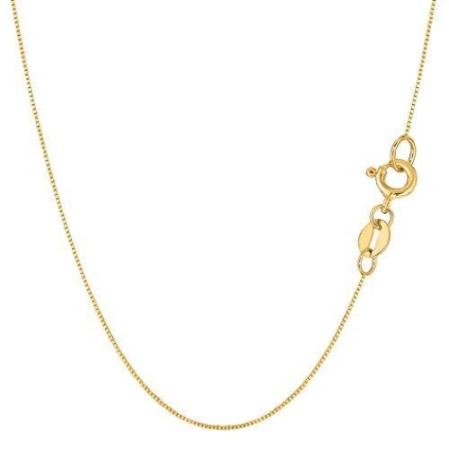 14k Real Solid Gold Box Style Chain Necklace, 0.6mm