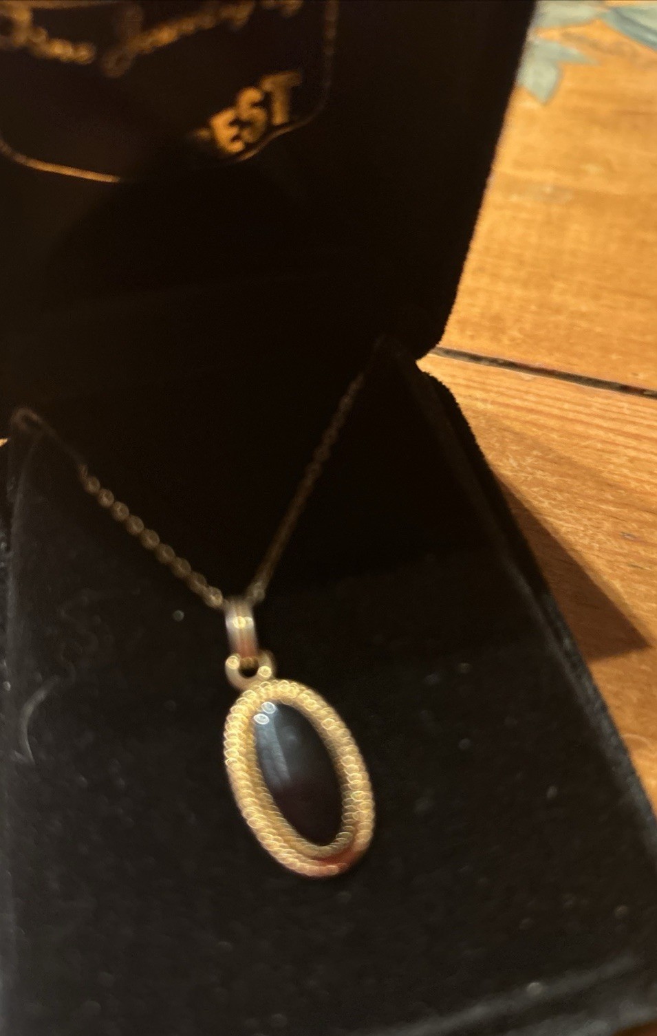 Vtg 9” necklace hallmarked 1/20 12kt gf black onyx oval stone BEST gift box