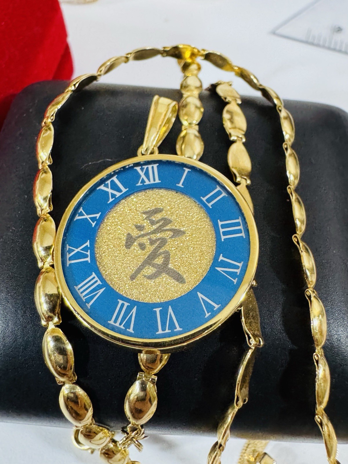 K18 Japan Gold Round Blue Love Pendant Necklace 17/17.5” Long 15g 4mm