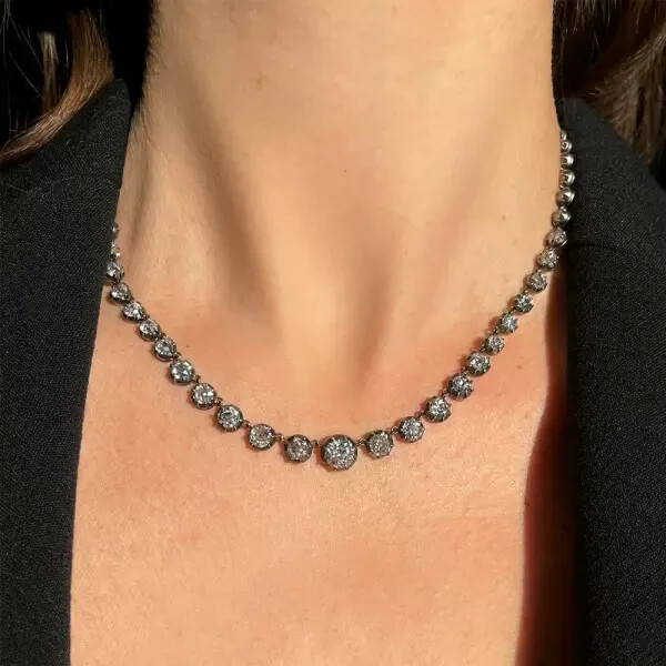 26Ct Lab Created Sapphire 925 Sterling Silver Victorian Style Riviere Necklace