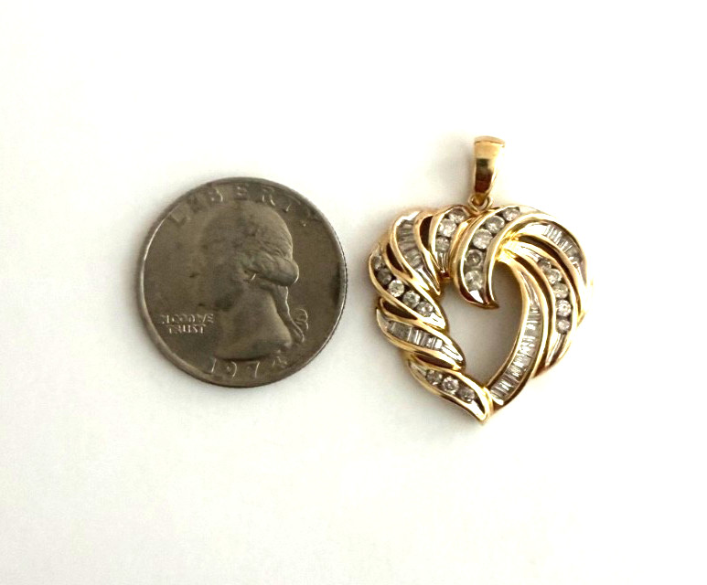 14k Yellow White Gold Diamonds Heart Pendant