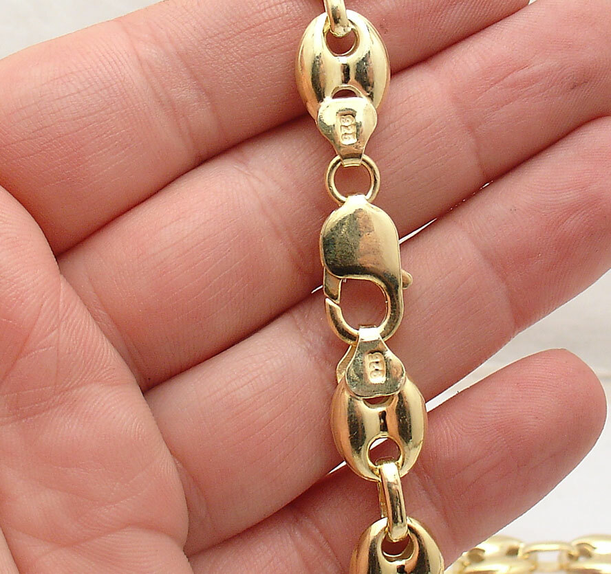 11mm Puffed Mariner Anchor Link Necklace Chain 14K Yellow Gold Plated 925 Silver