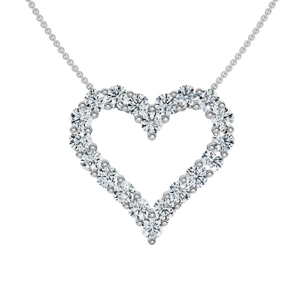 Sterling Silver Heart-Shaped Diamond Pendant Necklace Heart For Women