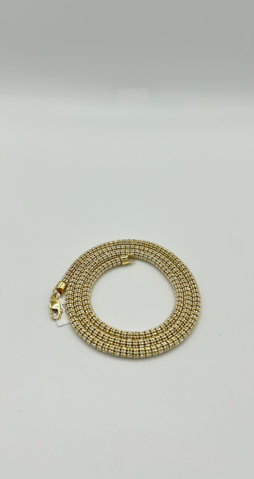 14k Diamond Cut Ice Link Two Tone Chain Real Yellow & White Gold 22”-26”