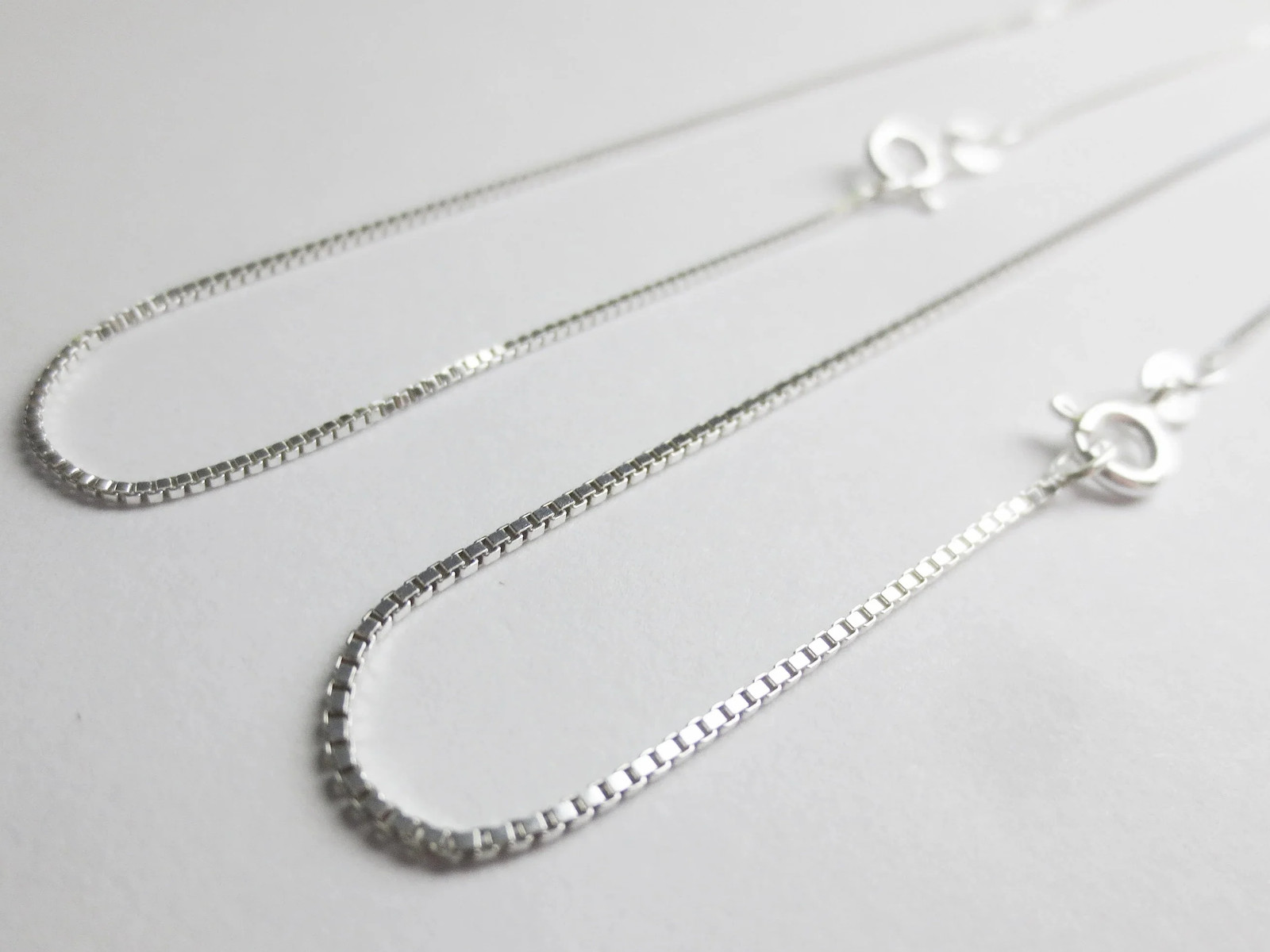 925 Sterling Silver Diamond Cut Box Chain Necklace 0.65 0.75 1mm Spring Clasp