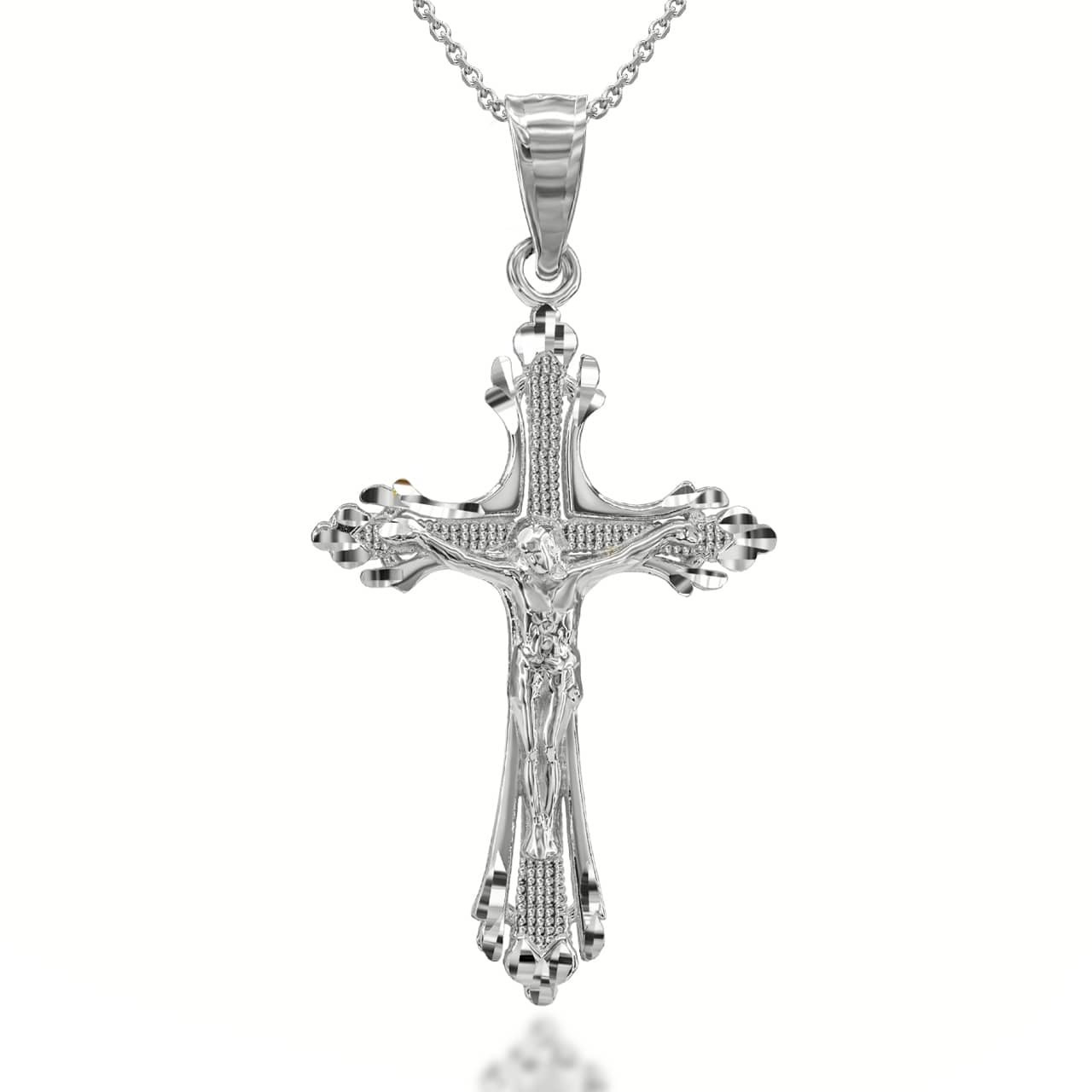 Sparkle Cut Crucifix Cross Pendant Necklace in Sterling Silver