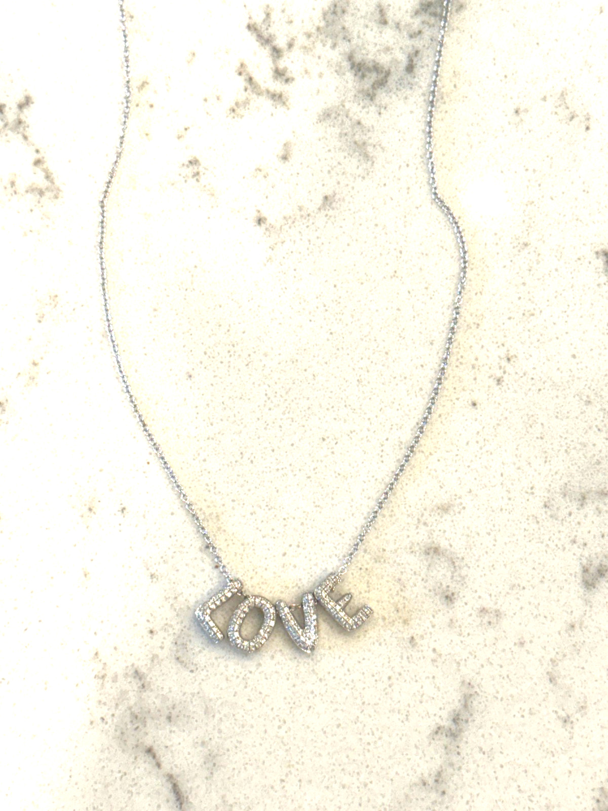 Diamond Necklace Pave’ LOVE Necklace 14K White Gold brand new adjustable length