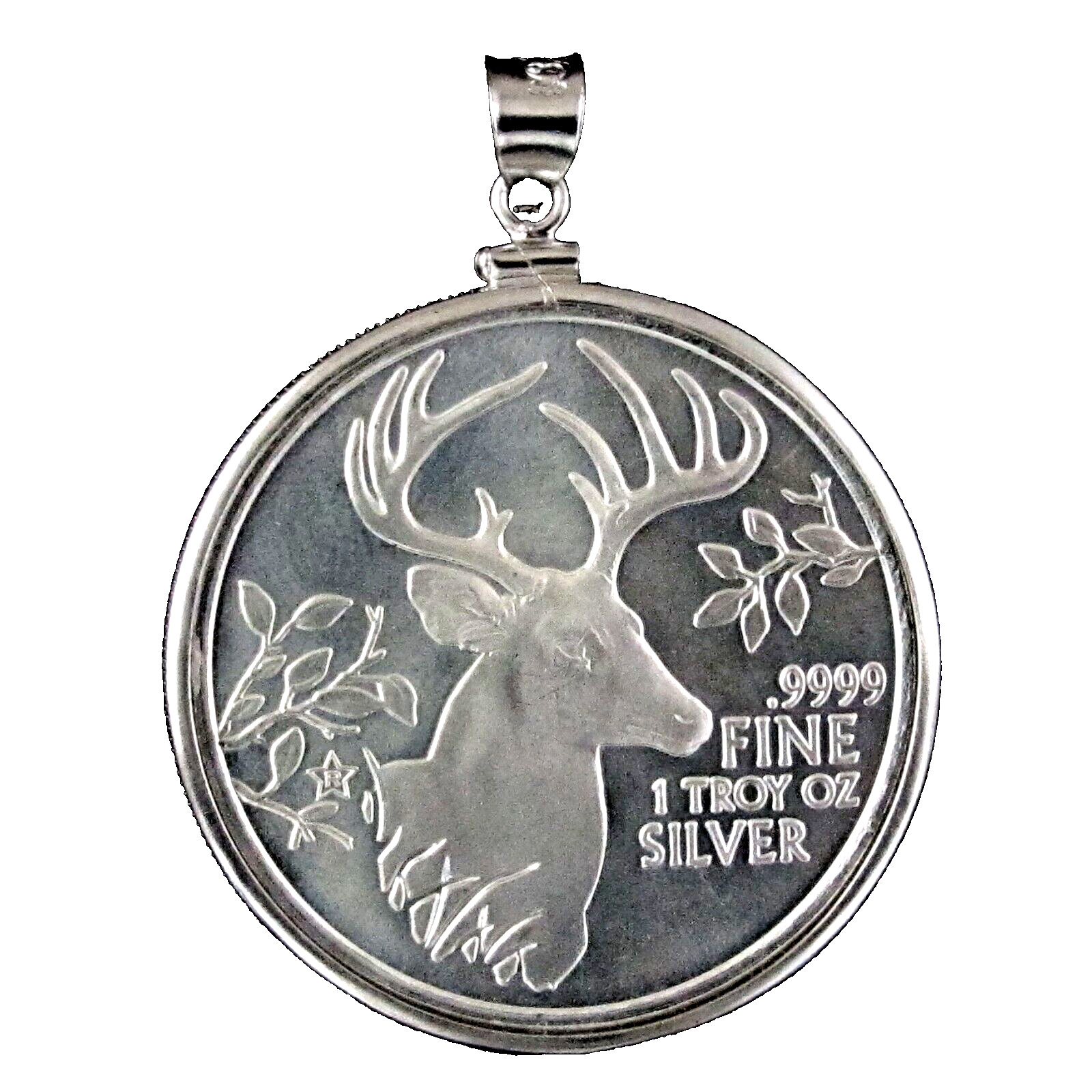 Coin Pendant 2015 Texas Whitetail Deer Silver Round .925 Sterling Silver Bezel