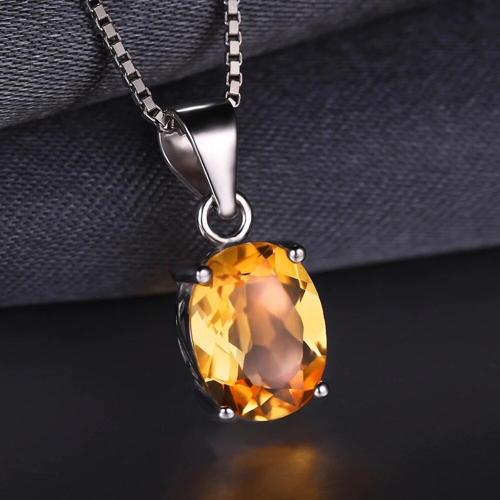 925 Solid Sterling Silver 9x7MM Oval Cut Citrine Pendant Necklace Sizes 16″-24″