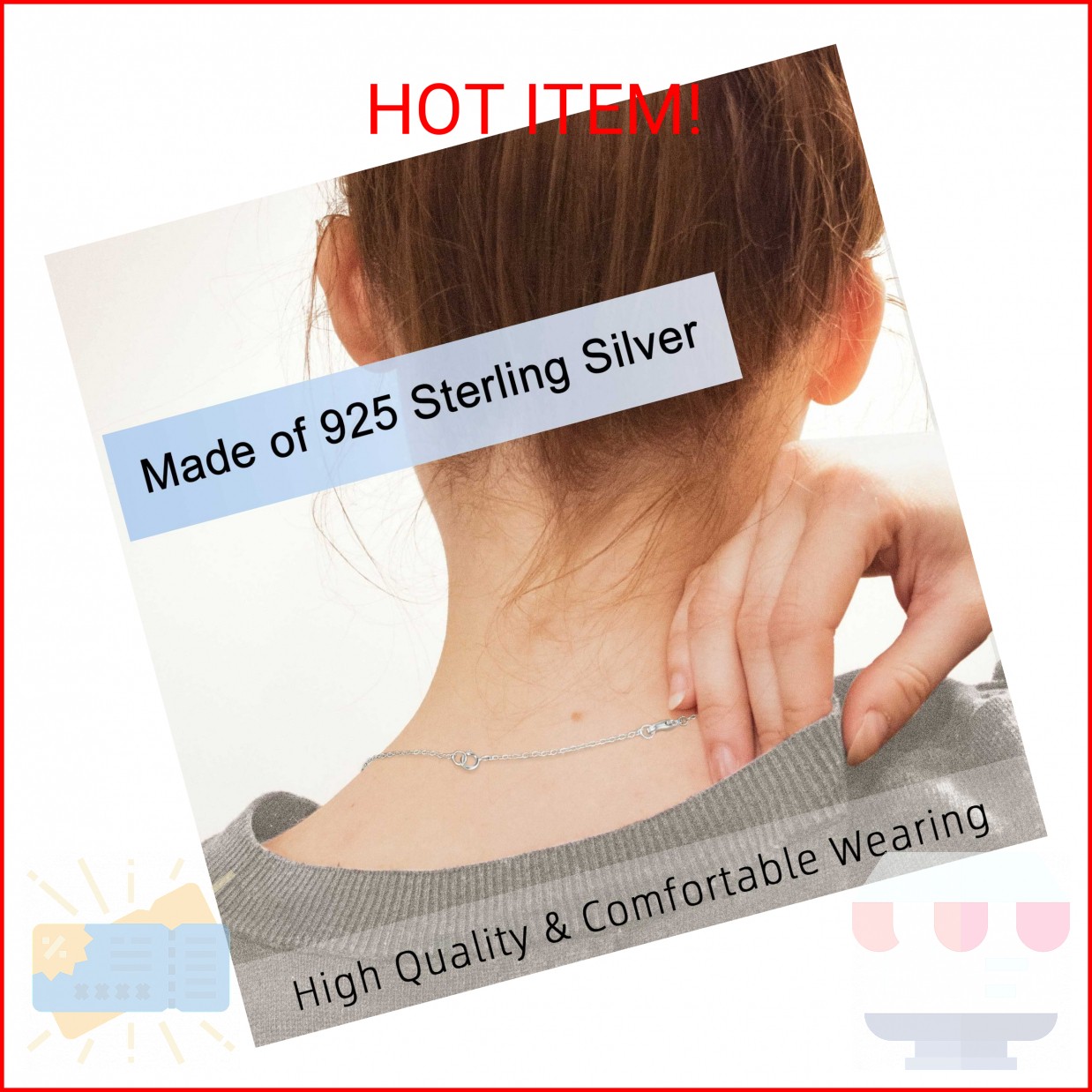 VANBARIS 925 Sterling Silver Necklace Extender Sterling Silver Necklace Chain Ex