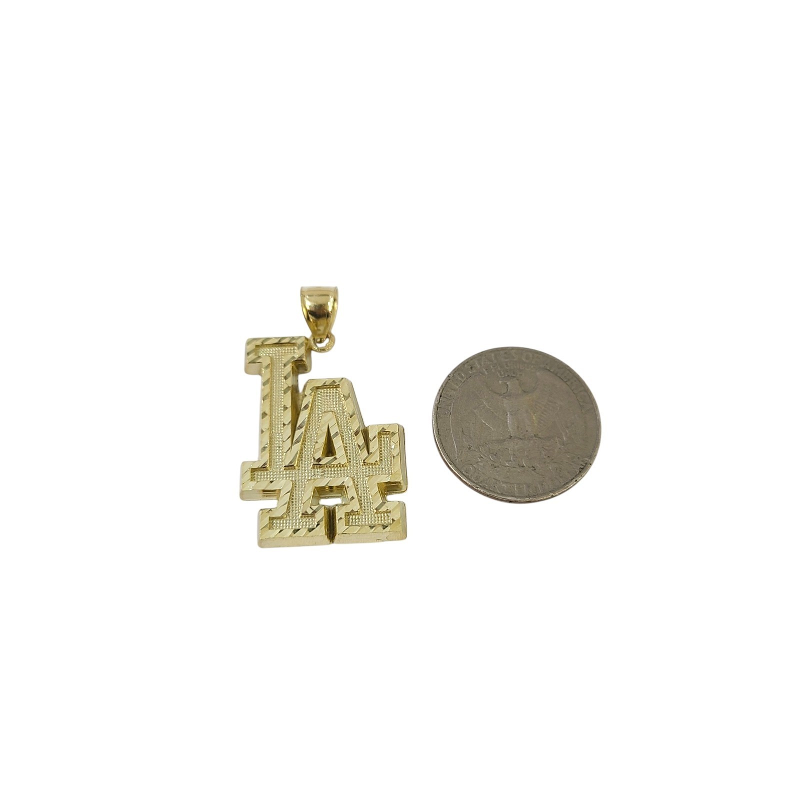 10K Yellow Gold LA Pendant Charm Los Angeles Logo Diamond Cut Finish Mens