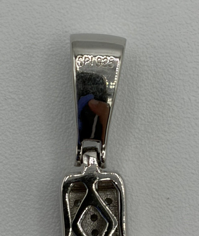 925 Sterling Silver Religious Cross Pendant Round CZ 1.95″ 9.42g