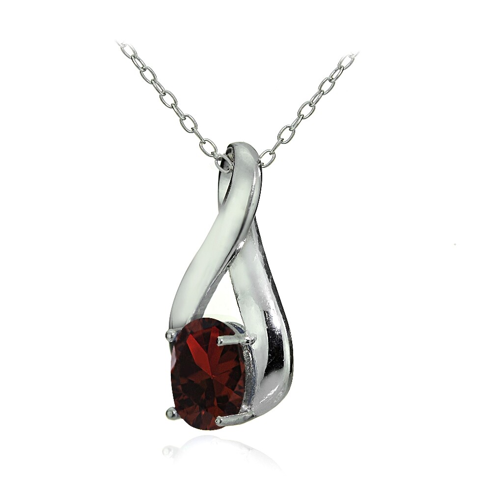Sterling Silver Garnet Polished Infinity Necklace