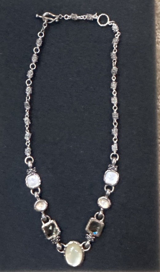 Michael Dawkins Sterling Silver Crystal MOP Adjustable Necklace Toggle Clasp 20”