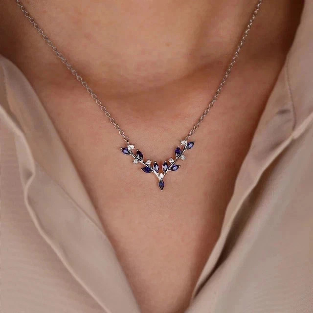 2Ct Marquise Cut Lab Created Blue Sapphire Womens Necklace 14K White Gold Plated
