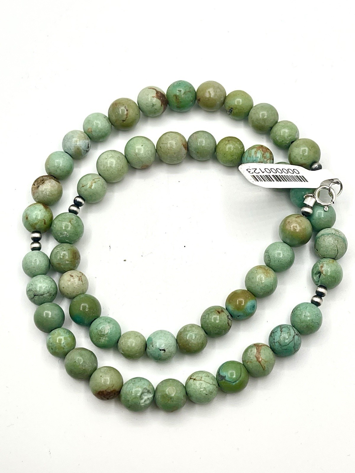 NWT Genuine Natural HUBEI Turquoise 8.5mm Bead With Sterling Bead Necklace-18”