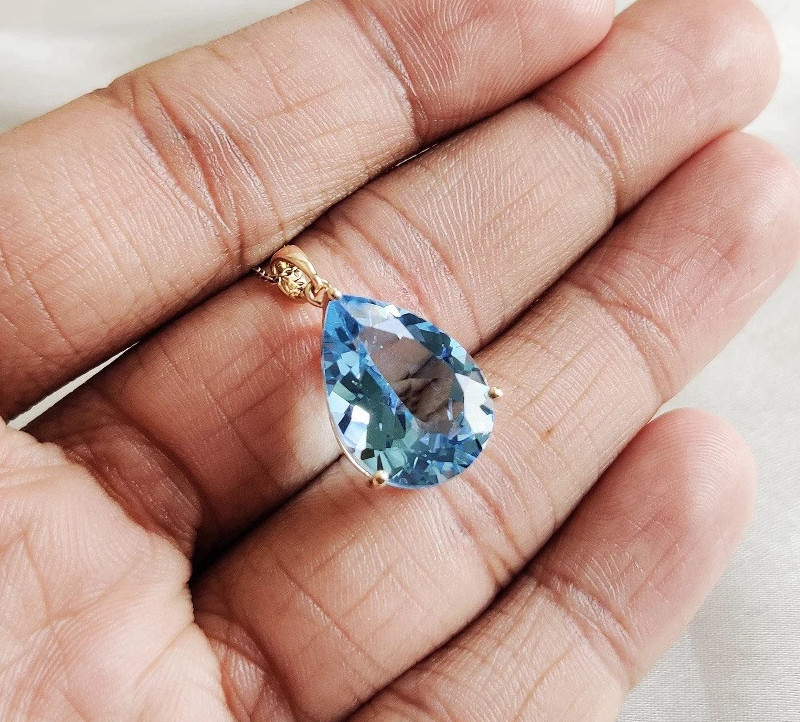 Natural Aquamarine Necklace Sterling Silver Jewelry Gorgeous Aquamarine Pendant