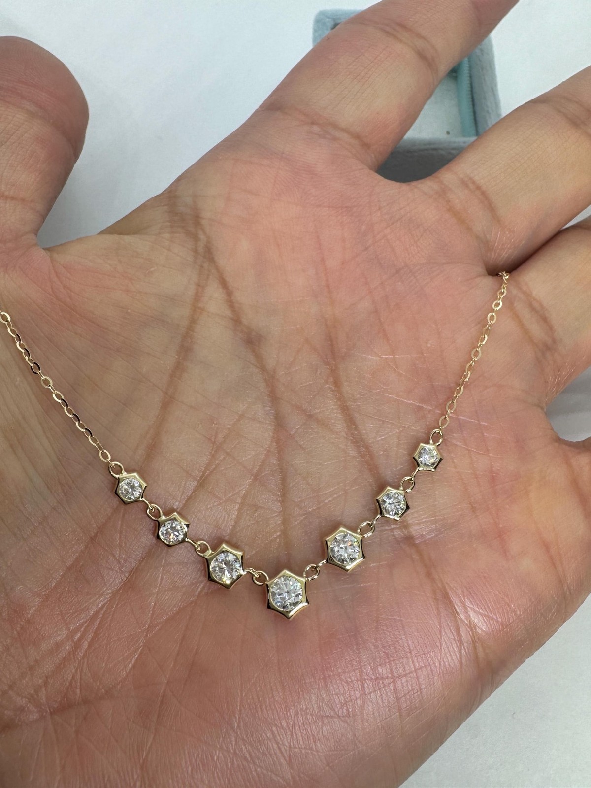 1.00Ct Round Cut Moissanite Bar Layering Adjustable Chain 14K Yellow Gold Plated