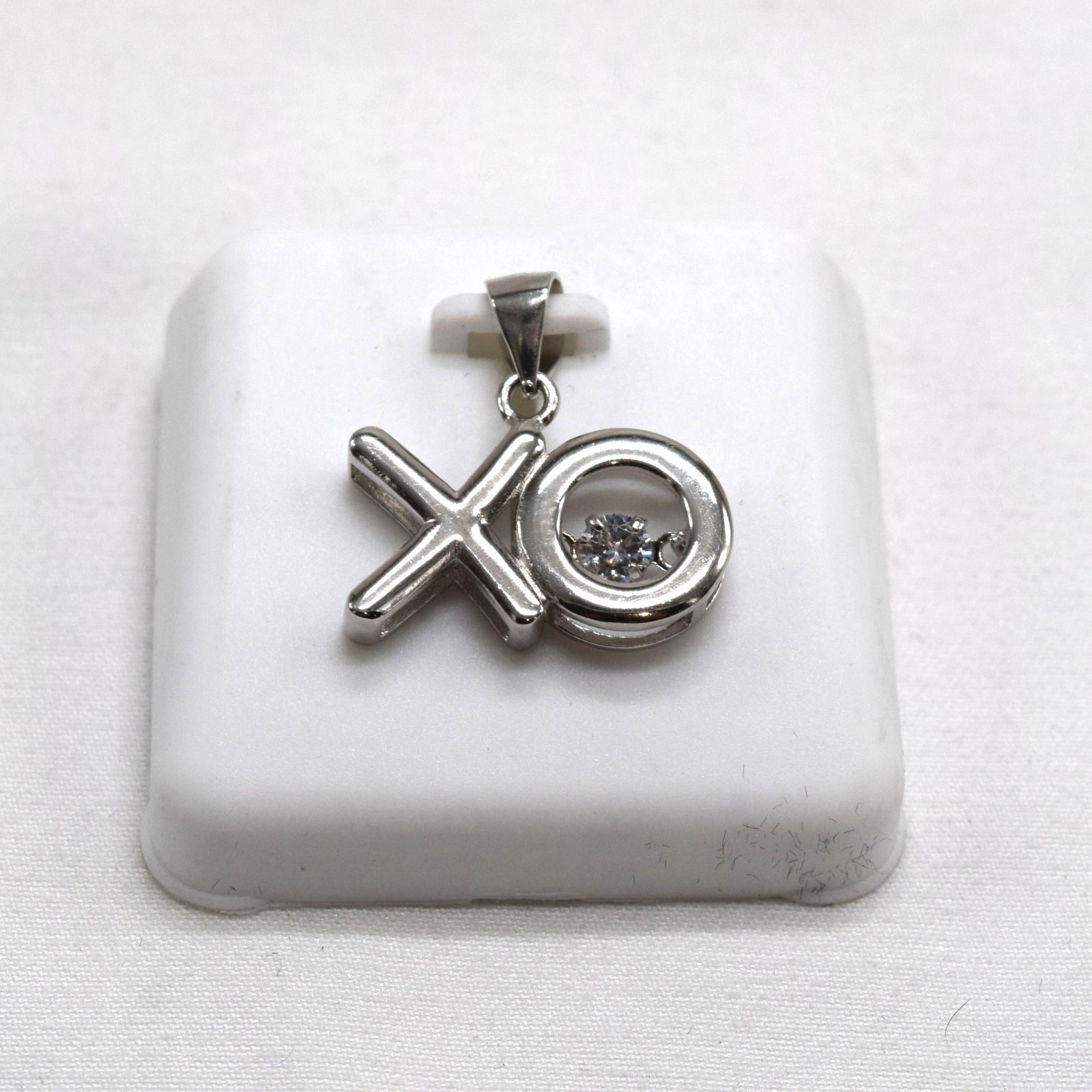 DM 925 Sterling Silver “XO” Hugs & Kisses Shimmering Dancing Crystal Pendant-$50