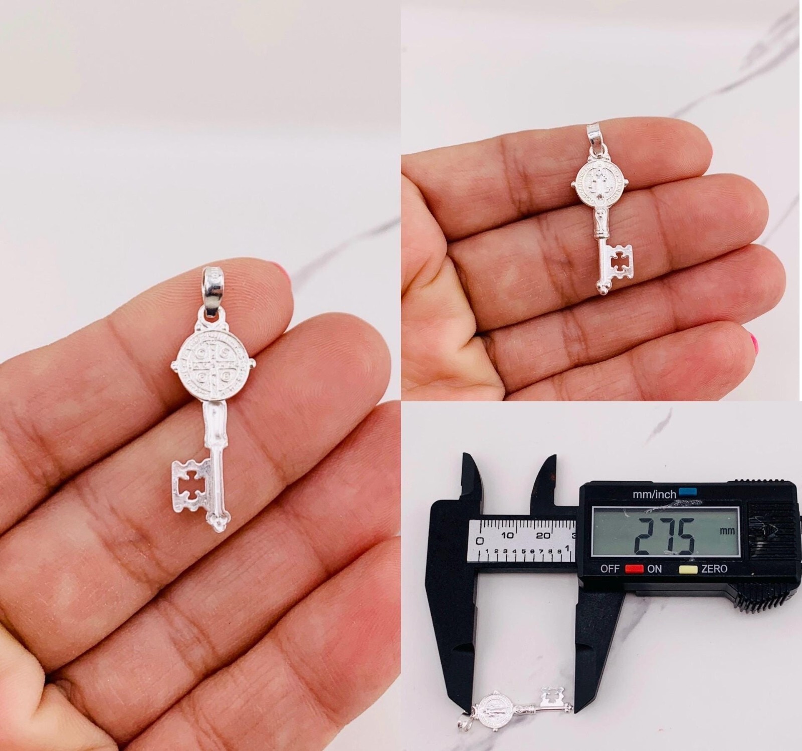 925 Sterling Silver Pendant key rope Saint Benedict – Cadena llave san Benito