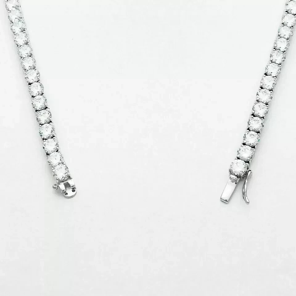 Round Cut Lab-Created Diamond Tennis Necklace 14K White Gold Plated Silver