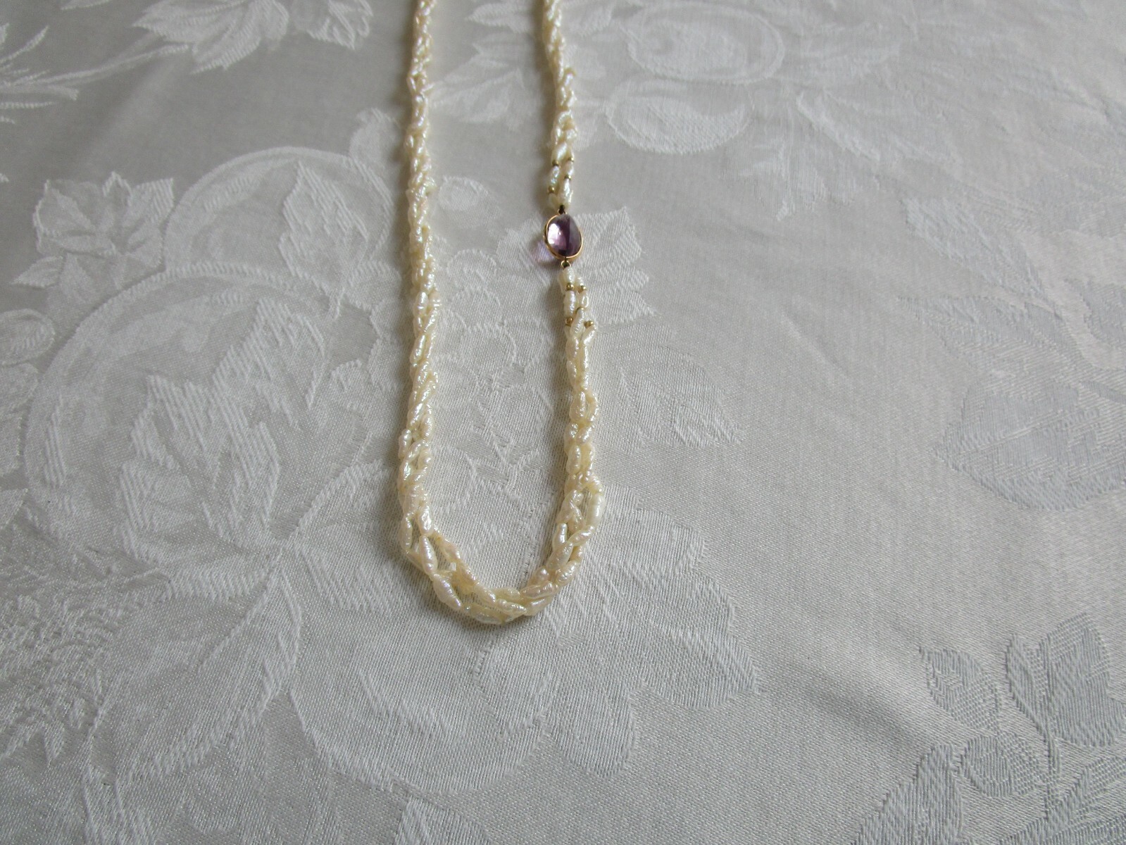 Vintage 14K Yellow Gold Amethyst Pearl Necklace 30″ L Excellent