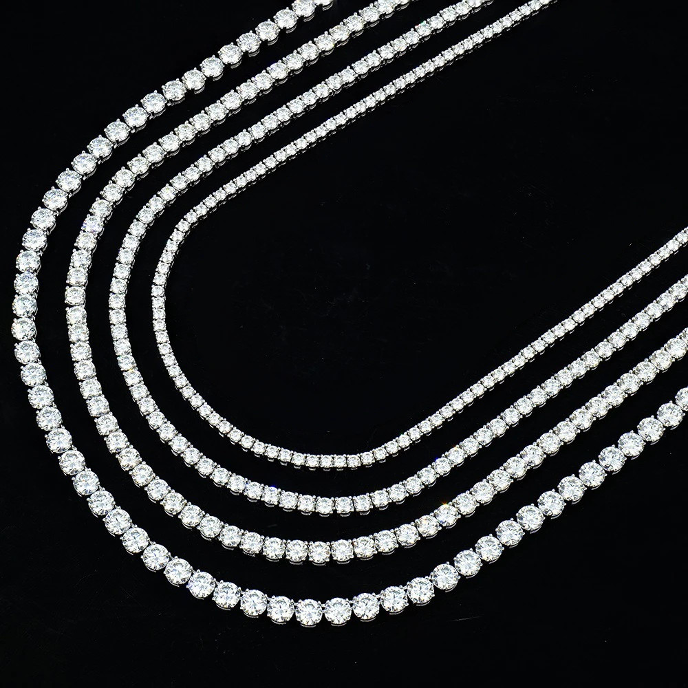 3-6.5mm Moissanite Tennis Necklace 925 Sterling Silver Hiphop Necklace Men Women