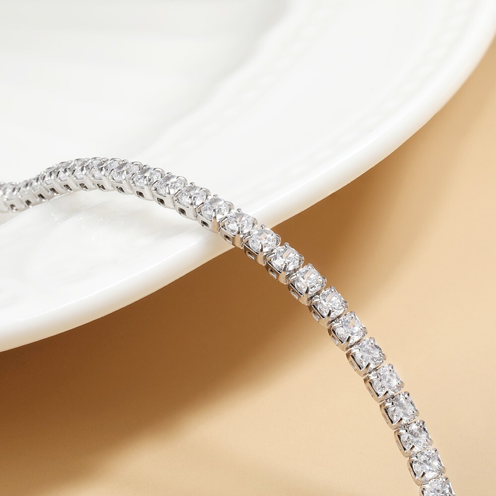 2mm Moissanite Tennis Chain Necklace 925 Sterling Silver Plated 14K White Gold