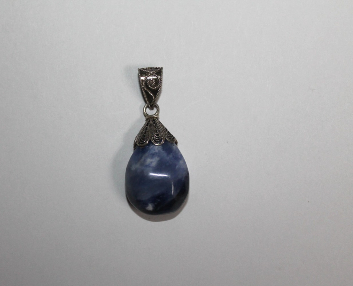 Sterling Silver Designer Chunky Sodalite Dangle Pendant [066GCM]