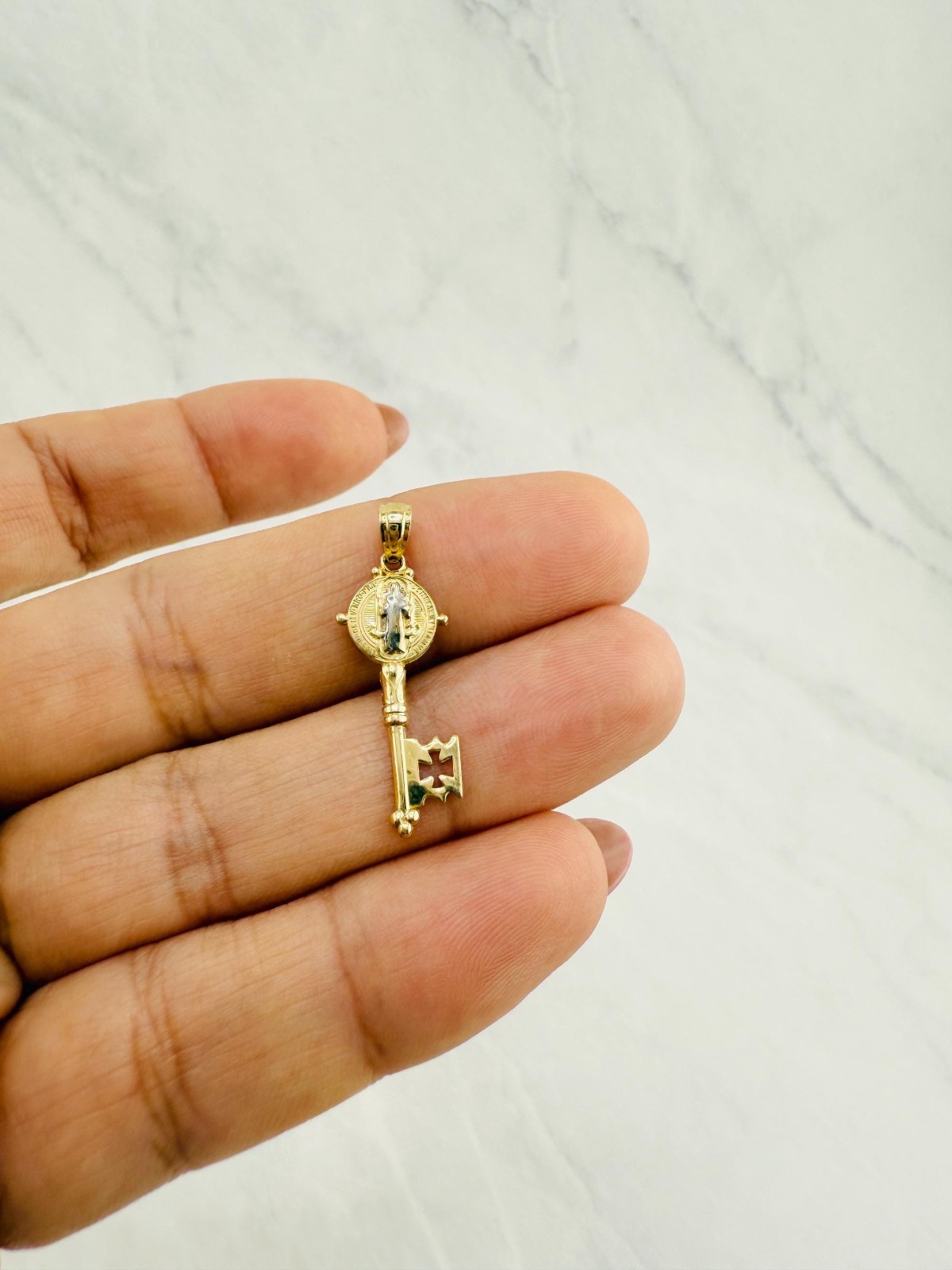 14k gold pendant st Benedict medallion key San Benito medalla llave