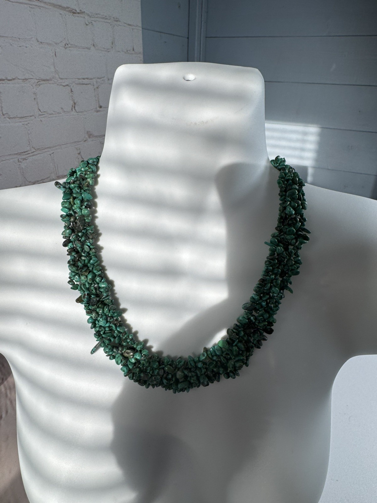 Turquoise woven twisted collar chunky wide gemstone 925 silver necklace 19-21”