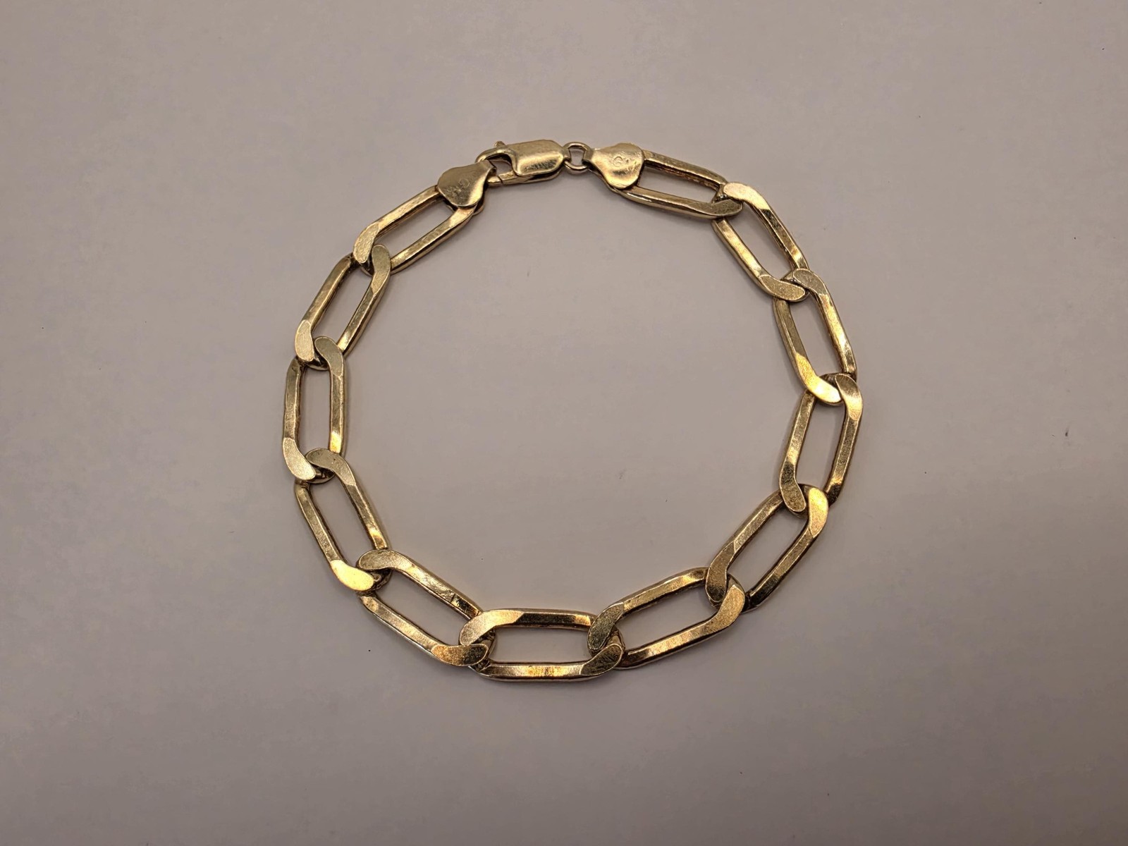 Gold Plated Link Bracelet | 925 Silver | 8 Inch | 7.62mm | Elongated Flat Link |