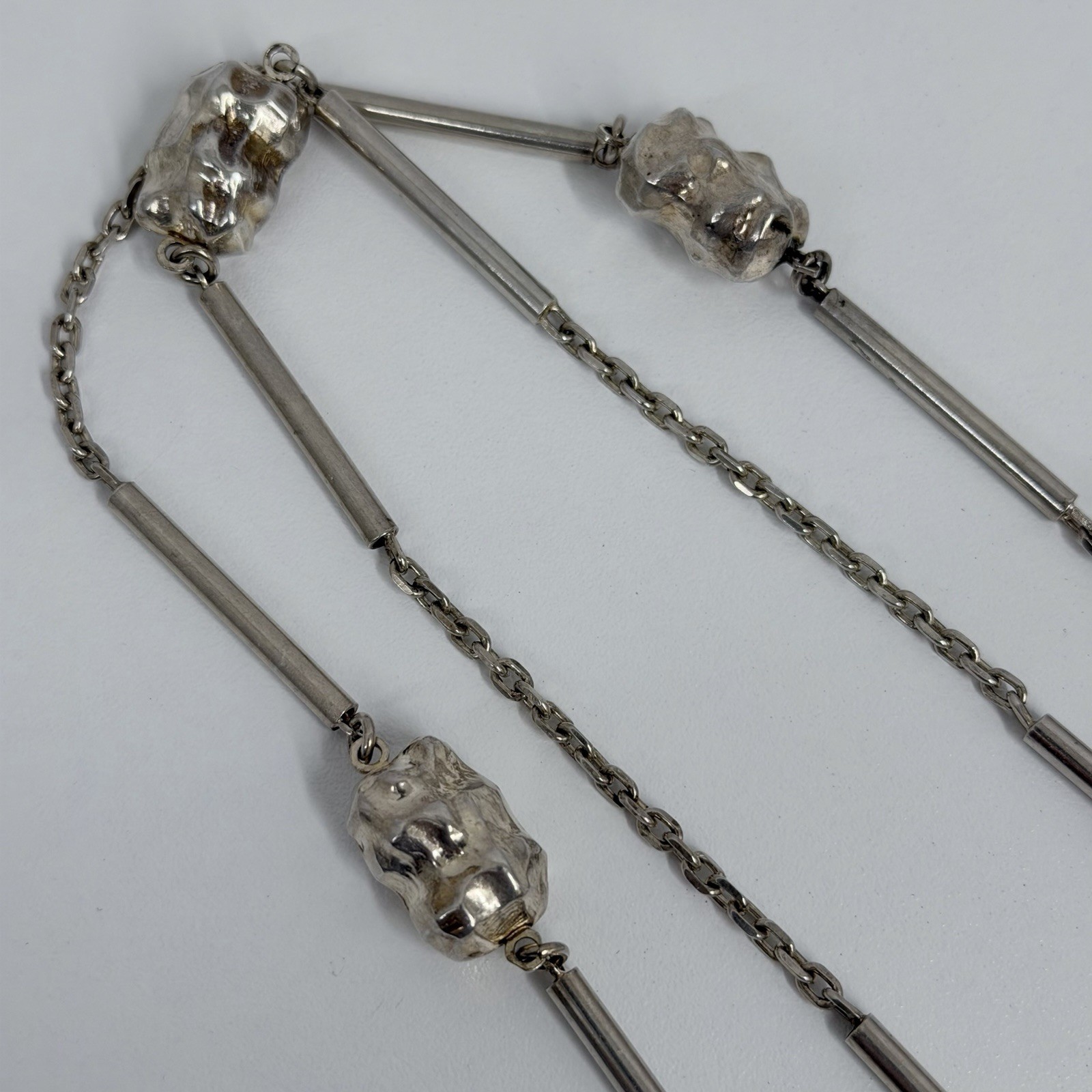 Vintage Sterling Bar Link & Nuggets Necklace From Arezzo Italy 41 Grams 32.5″