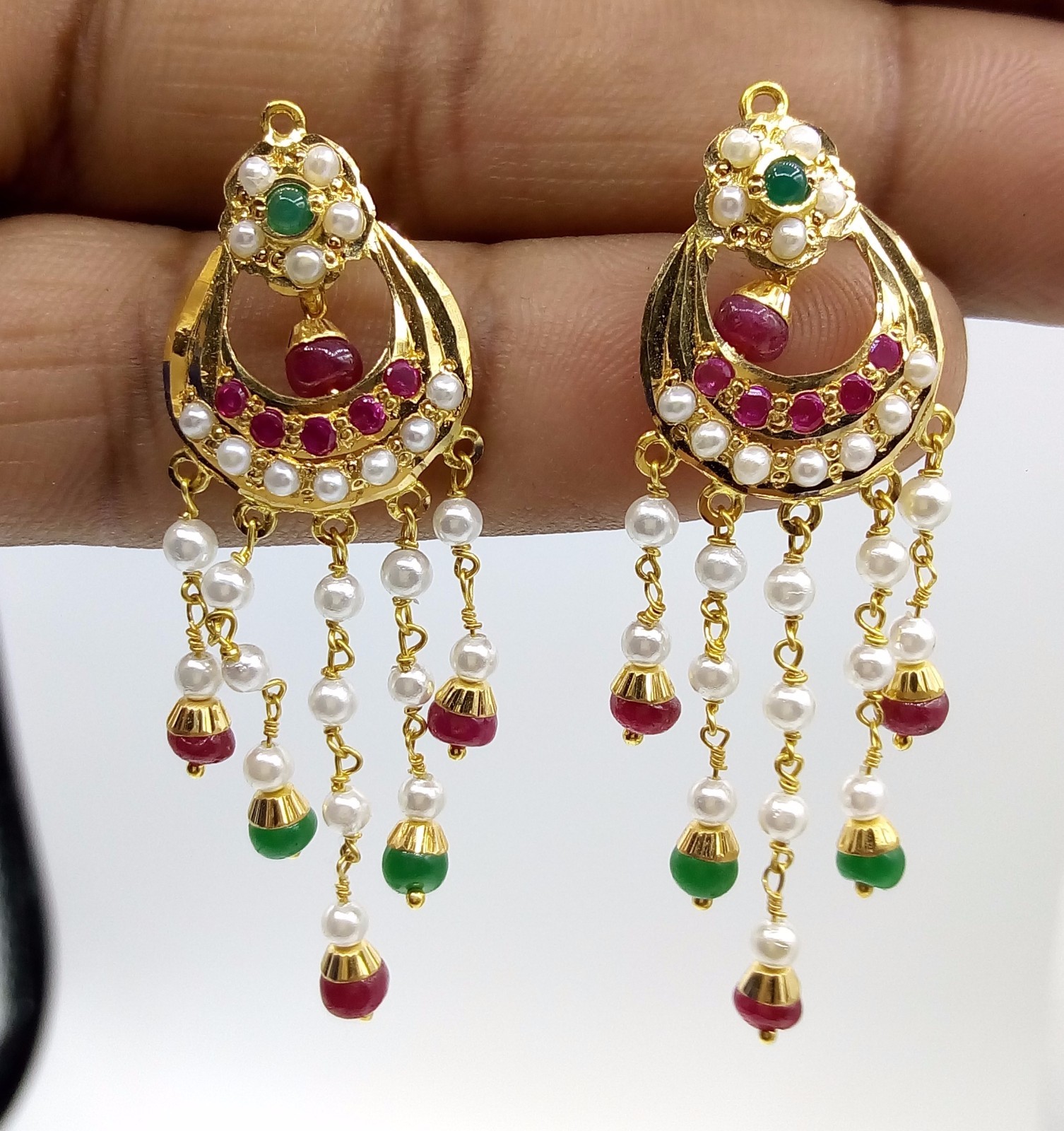 INDIAN BRIDAL GOLD PENDANT SET WITH EARRING SET RUBY EMERALD BEADED NECKLACE SET