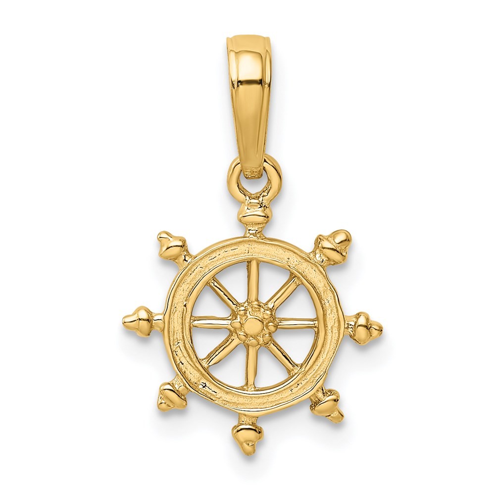 14k Yellow Gold Ship Wheel Pendant for Women 0.74gm L-0.75 in,W-0.48 in
