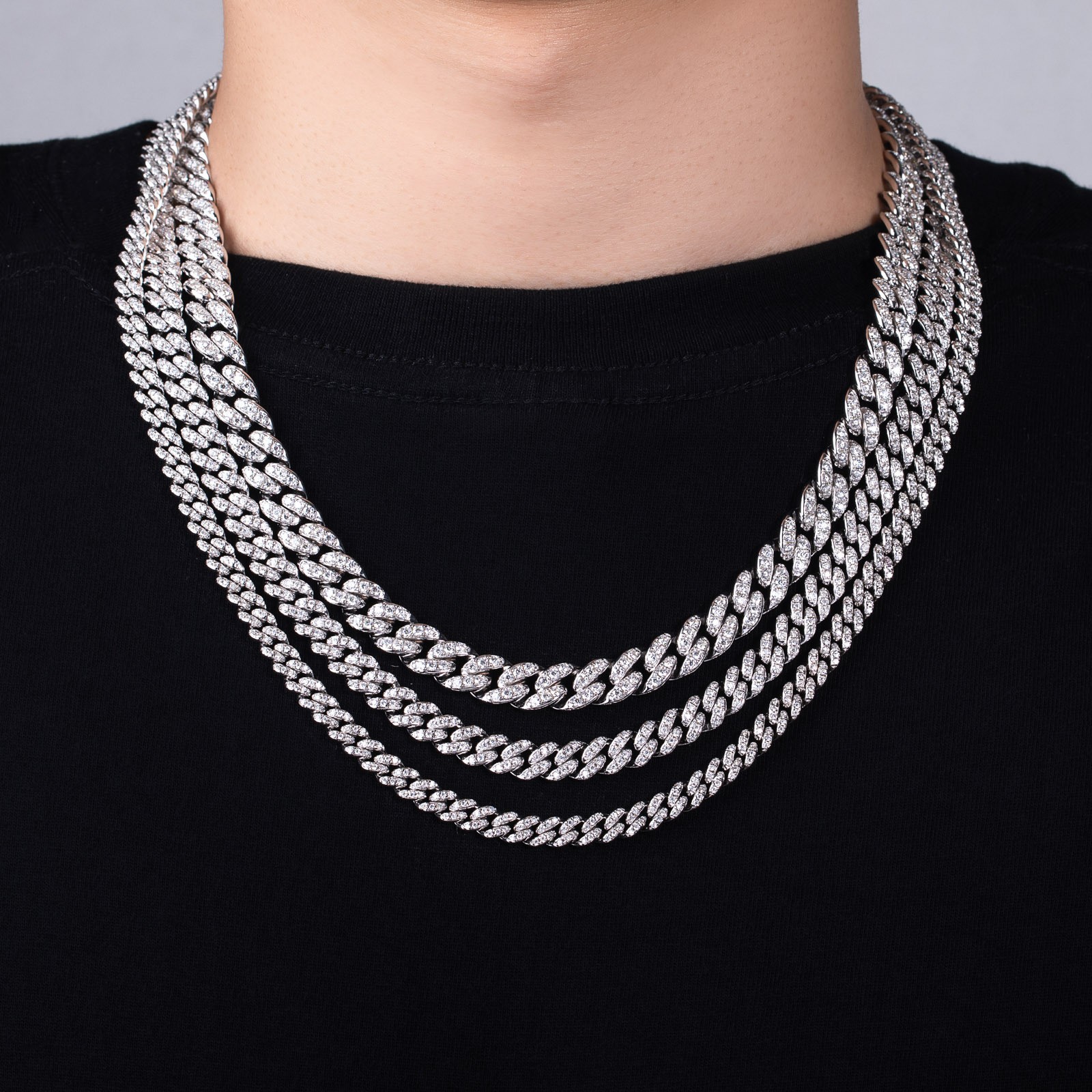 6-10mm Moissanite Miami Cuban Link Prong Chain Iced Hip Hop Necklace 925 Silver