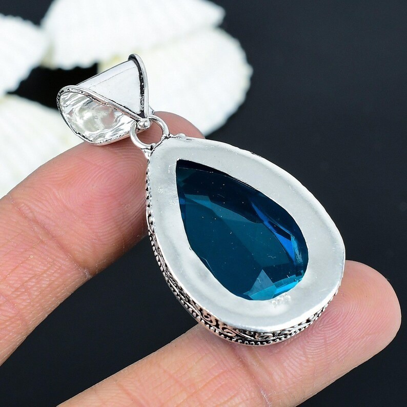 Handmade Blue Topaz Gemstone Pendant: 925 Sterling Silver Jewelry For Gift