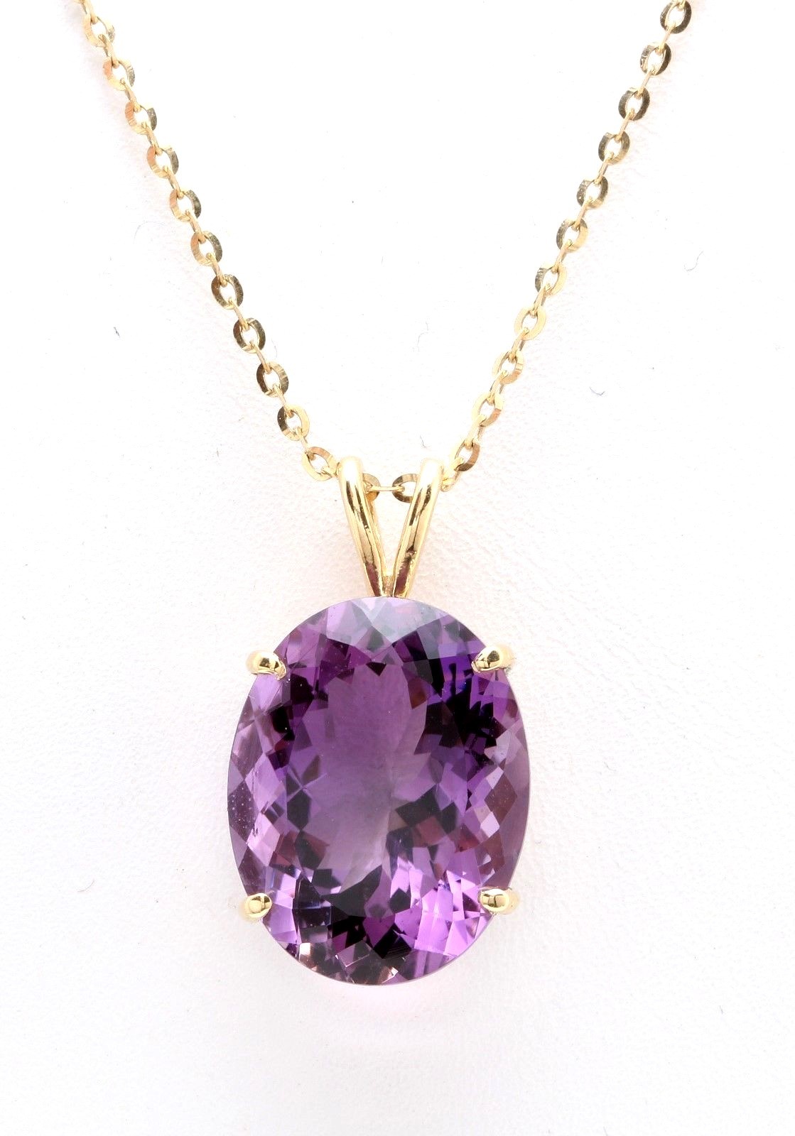 10.01 Carat Natural 16x12mm Purple Amethtyst 14K Solid Yellow Gold Pendant