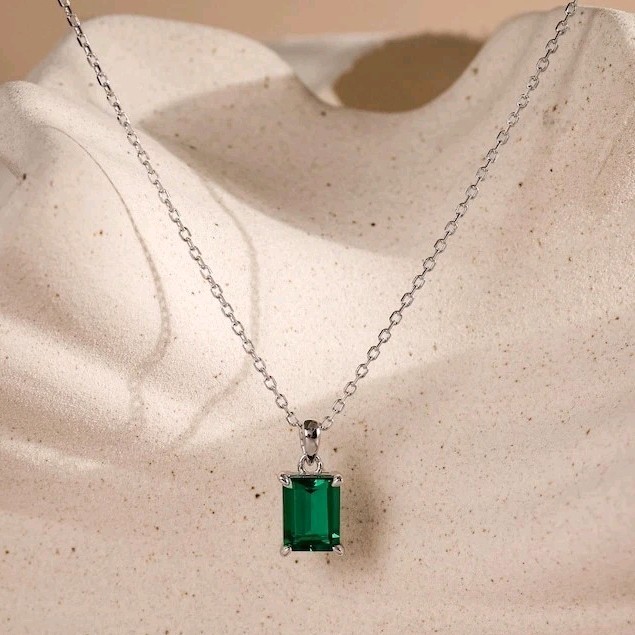 Emerald Necklace | May Birthstone | Emerald Cut Gemstone pendent