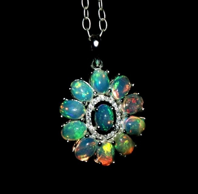 Oval Cabochon Pendant Necklace 7×5 mm Oval Opal- Anniversary Jewelry