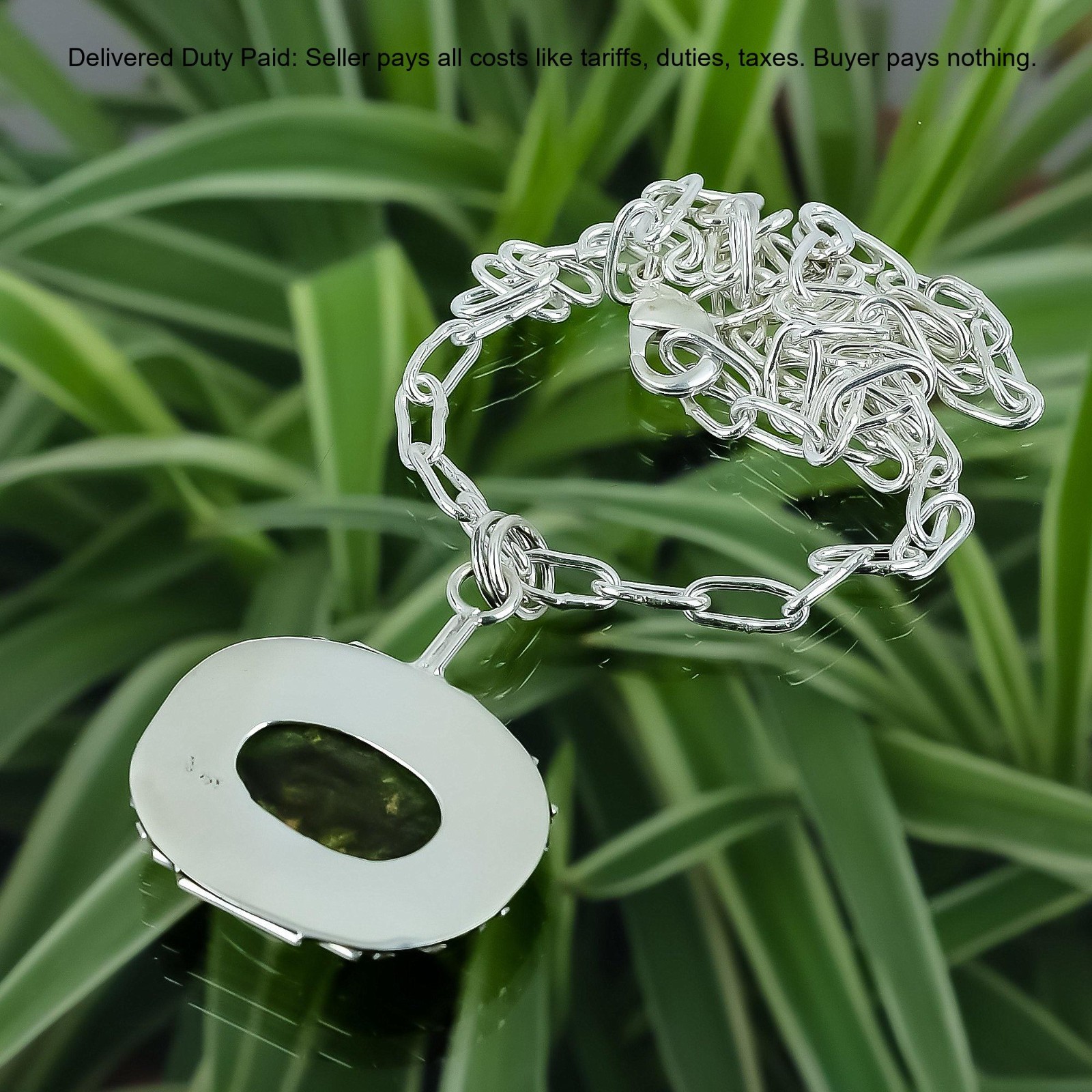 925 Sterling Silver Oval Natural Unakite Sister Birthday Chain Necklace Jewelry